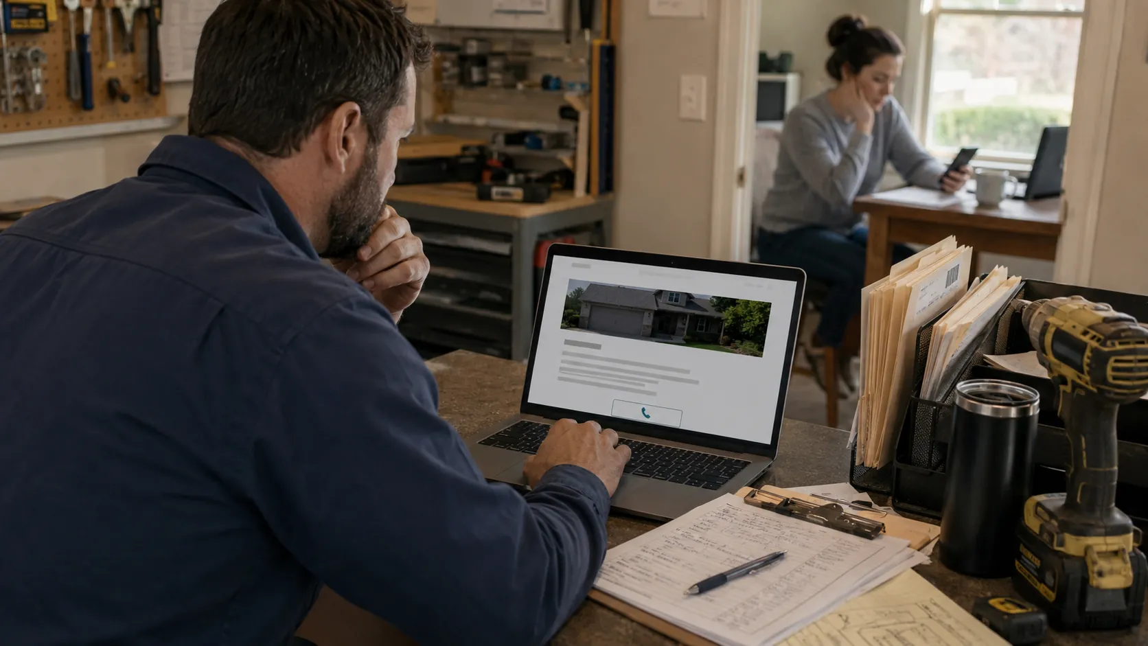 Homeowner comparing a generic service page with a clear, trust-building local contractor page