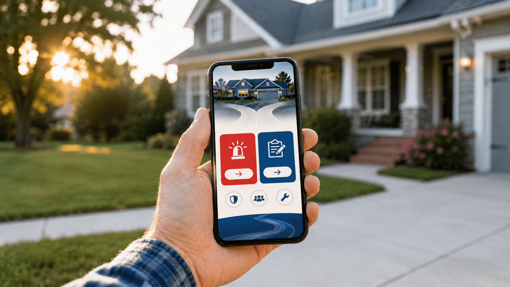 Smartphone showing a service-business homepage with a clear emergency call and estimate request path